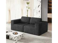 Sofá*DripeX Sofá Modular 2 lugares em Veludo Cotelê, com 2 almofadas, 202x101x82cm, Preto