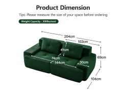 DripeX Sofá Modular 2 lugares em Veludo cotelê com 2 almofadas, sem montagem, 204x104x69cm,^ Sofá