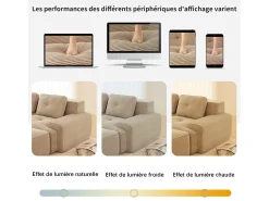 Discount DripeX Sofá Modular 2 lugares em Veludo cotelê, com puff e 2 almofadas, 204x177x69cm, Bege