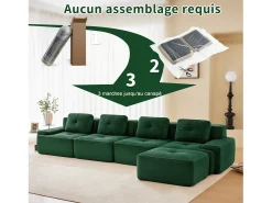 DripeX Sofá Modular 4 lugares em Veludo cotelê, com puff e 4 almofadas, 382x177x69cm,^ Sofá