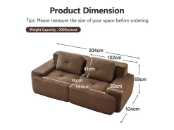 Sofá*DripeX Sofá Modular 2 lugares em Veludo cotelê com 2 almofadas, sem montagem, 204x104x69cm, Marrom Castanho