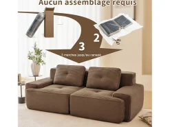 Sofá*DripeX Sofá Modular 2 lugares em Veludo cotelê com 2 almofadas, sem montagem, 204x104x69cm, Marrom Castanho