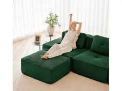 Sofá|DripeX Sofá Modular 3 lugares em Veludo cotelê, com 3 almofadas, assento extra profundo 74cm, 293x104x69cm, Verde