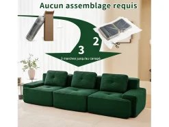 Sofá|DripeX Sofá Modular 3 lugares em Veludo cotelê, com 3 almofadas, assento extra profundo 74cm, 293x104x69cm, Verde