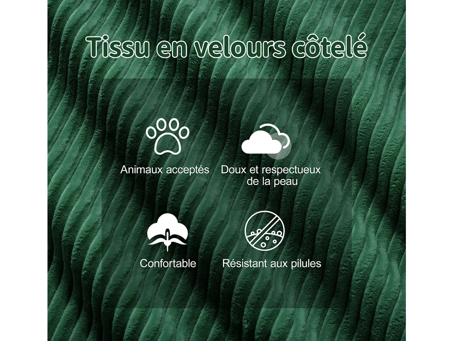 Sofá|DripeX Sofá Modular 3 lugares em Veludo cotelê, com 3 almofadas, assento extra profundo 74cm, 293x104x69cm, Verde
