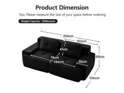 DripeX Sofá Modular 2 lugares em Veludo cotelê com 2 almofadas, sem montagem, 204x104x69cm,^ Sofá