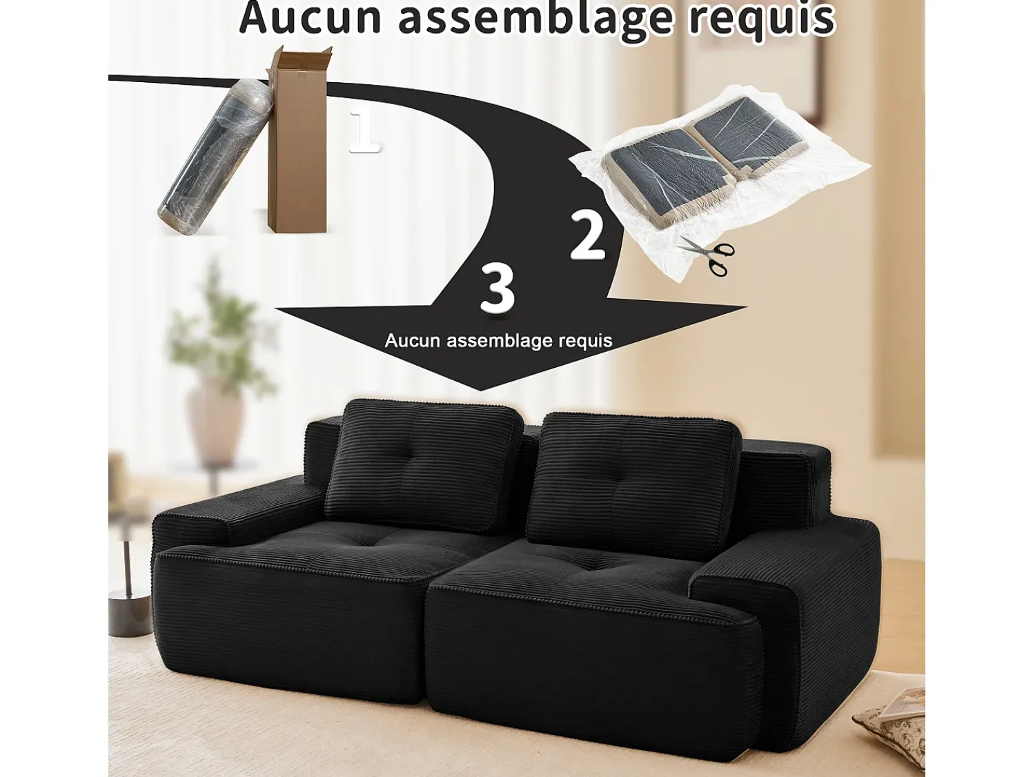 DripeX Sofá Modular 2 lugares em Veludo cotelê com 2 almofadas, sem montagem, 204x104x69cm,^ Sofá