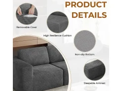 Hot DripeX Sofá Modular 2 lugares em Veludo Cotelê, com 2 almofadas, 202x101x82cm, Cinza Cinzento