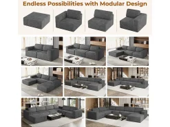 Hot DripeX Sofá Modular 2 lugares em Veludo Cotelê, com 2 almofadas, 202x101x82cm, Cinza Cinzento