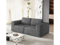 Hot DripeX Sofá Modular 2 lugares em Veludo Cotelê, com 2 almofadas, 202x101x82cm, Cinza Cinzento
