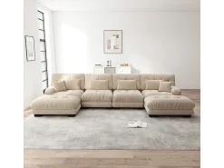 Discount DripeX Sofá modular canto 4 lugares - com 2 puff e 6 almofadas - DIY formato U/L - 406x145x81cm - Bege