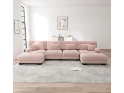 Sofá*DripeX Sofá modular canto 4 lugares - com 2 puff e 6 almofadas - DIY formato U/L - 406x145x81cm - Rosa