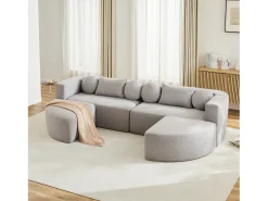 Merax Sofá modular Cloud com função de cama - 292 x 165 x 68 cm - não requer montagem - chenille - cinza Cinzento