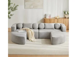 Merax Sofá modular Cloud com função de cama - 292 x 165 x 68 cm - não requer montagem - chenille - cinza Cinzento