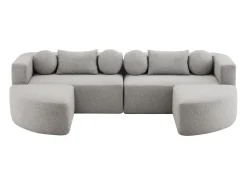 Merax Sofá modular Cloud com função de cama - 292 x 165 x 68 cm - não requer montagem - chenille - cinza Cinzento
