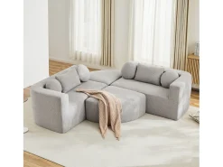 Merax Sofá modular Cloud com função de cama - 292 x 165 x 68 cm - não requer montagem - chenille - cinza Cinzento