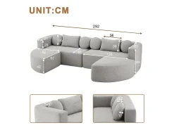 Merax Sofá modular Cloud com função de cama - 292 x 165 x 68 cm - não requer montagem - chenille - cinza Cinzento