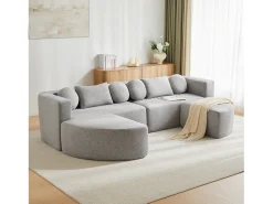 Merax Sofá modular Cloud com função de cama - 292 x 165 x 68 cm - não requer montagem - chenille - cinza Cinzento
