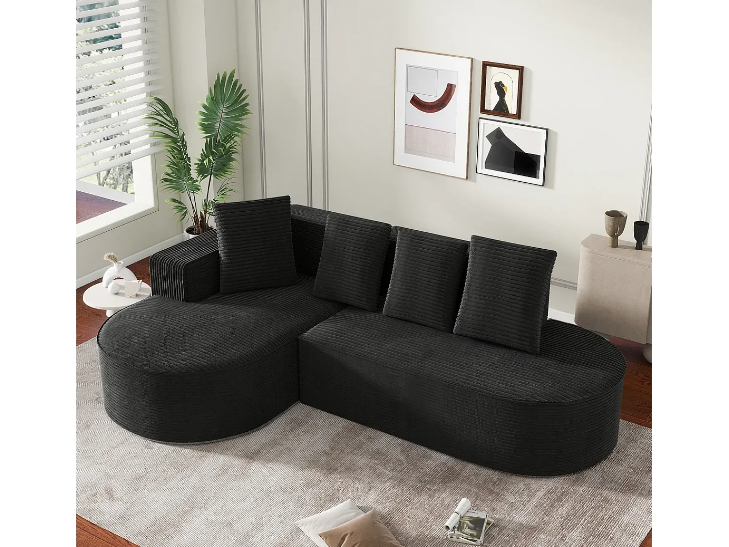Sofá|KOMHTOM Sofá modular com chaise longue em L, assento profundo, estofamento em espuma comprimida, Preto