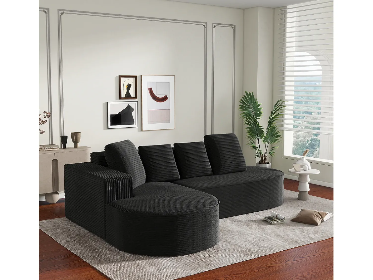 Sofá|KOMHTOM Sofá modular com chaise longue em L, assento profundo, estofamento em espuma comprimida, Preto