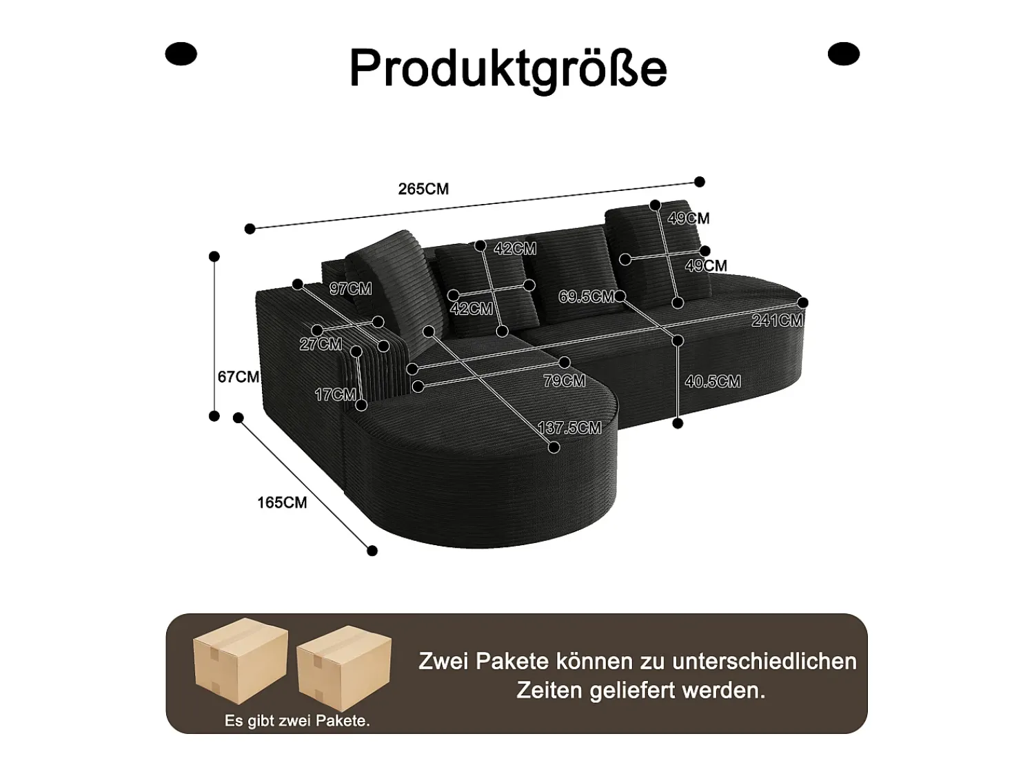 Sofá|KOMHTOM Sofá modular com chaise longue em L, assento profundo, estofamento em espuma comprimida, Preto