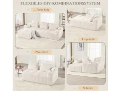 Sofá* Sofá modular compacto em veludo cotelê com bolsos laterais e almofadas . Bege