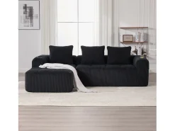 Sofá modular compacto em veludo cotelê com bolsos laterais e almofadas, - Elegância e funcionalidade para o uso diário.^ Sofá