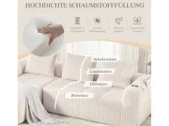 Discount Sofá modular compacto em veludo cotelê com bolsos laterais e almofadas - Prático e elegante para o seu espaço. Bege