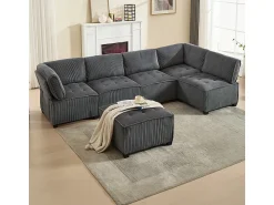 New DripeX Sofá modular conversível em veludo cinza - 6 lugares - ergonômico - com bolsos de armazenamento - 308x154x82cm Cinzento