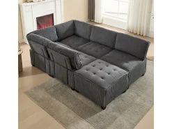 New DripeX Sofá modular conversível em veludo cinza - 6 lugares - ergonômico - com bolsos de armazenamento - 308x154x82cm Cinzento