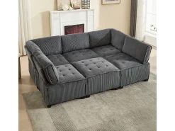 New DripeX Sofá modular conversível em veludo cinza - 6 lugares - ergonômico - com bolsos de armazenamento - 308x154x82cm Cinzento
