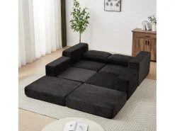 Best Hauss Spole Sofá modular convertível de 2 lugares com pufes amovíveis - Veludo cotelê Preto