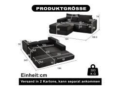 Best Hauss Spole Sofá modular convertível de 2 lugares com pufes amovíveis - Veludo cotelê Preto