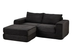 Best Hauss Spole Sofá modular convertível de 2 lugares com pufes amovíveis - Veludo cotelê Preto