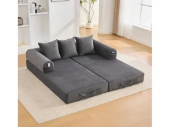 Sofá|Hauss Spole Sofá modular convertível de 3 lugares com 3 almofadas e bolso lateral - Veludo cotelê escuro Cinzento