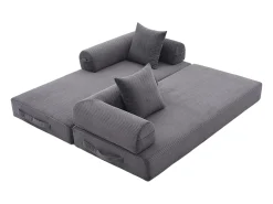 Sofá|Hauss Spole Sofá modular convertível de 3 lugares com 3 almofadas e bolso lateral - Veludo cotelê escuro Cinzento