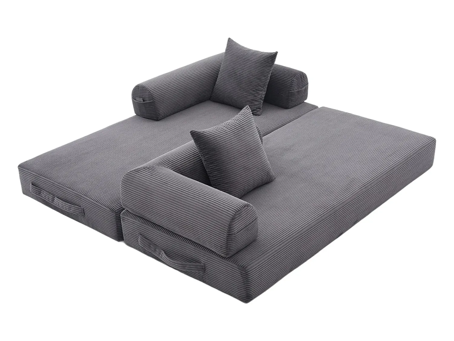 Sofá|Hauss Spole Sofá modular convertível de 3 lugares com 3 almofadas e bolso lateral - Veludo cotelê escuro Cinzento