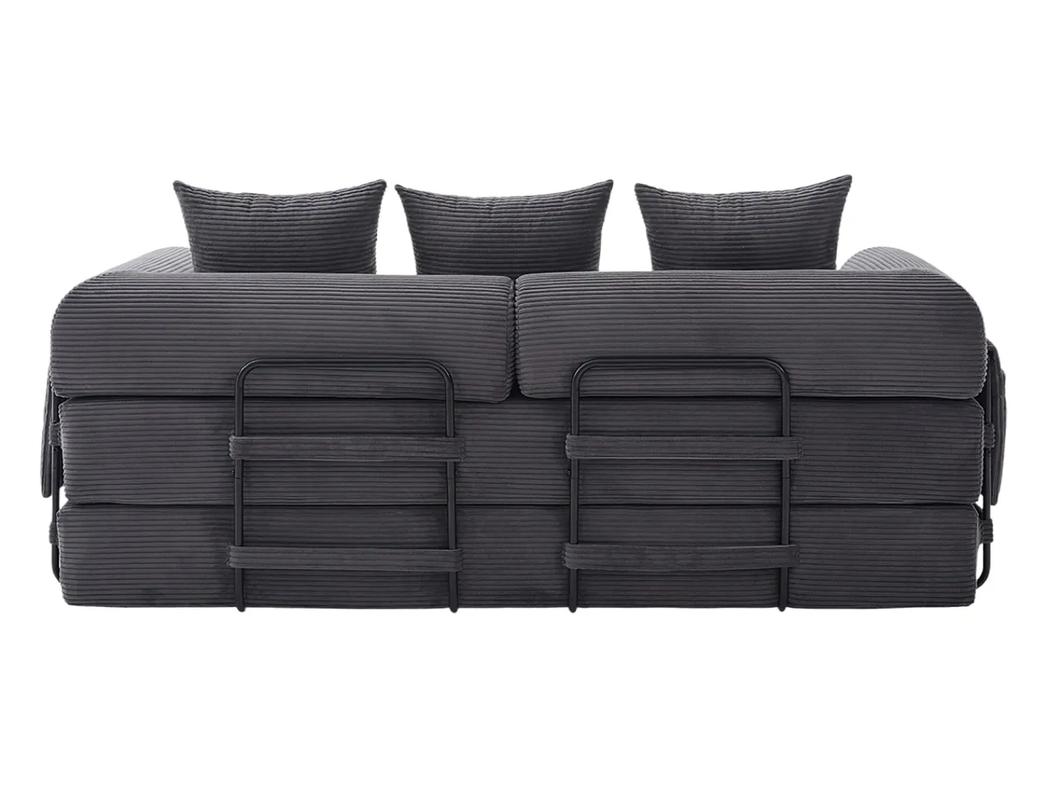 Sofá|Hauss Spole Sofá modular convertível de 3 lugares com 3 almofadas e bolso lateral - Veludo cotelê escuro Cinzento