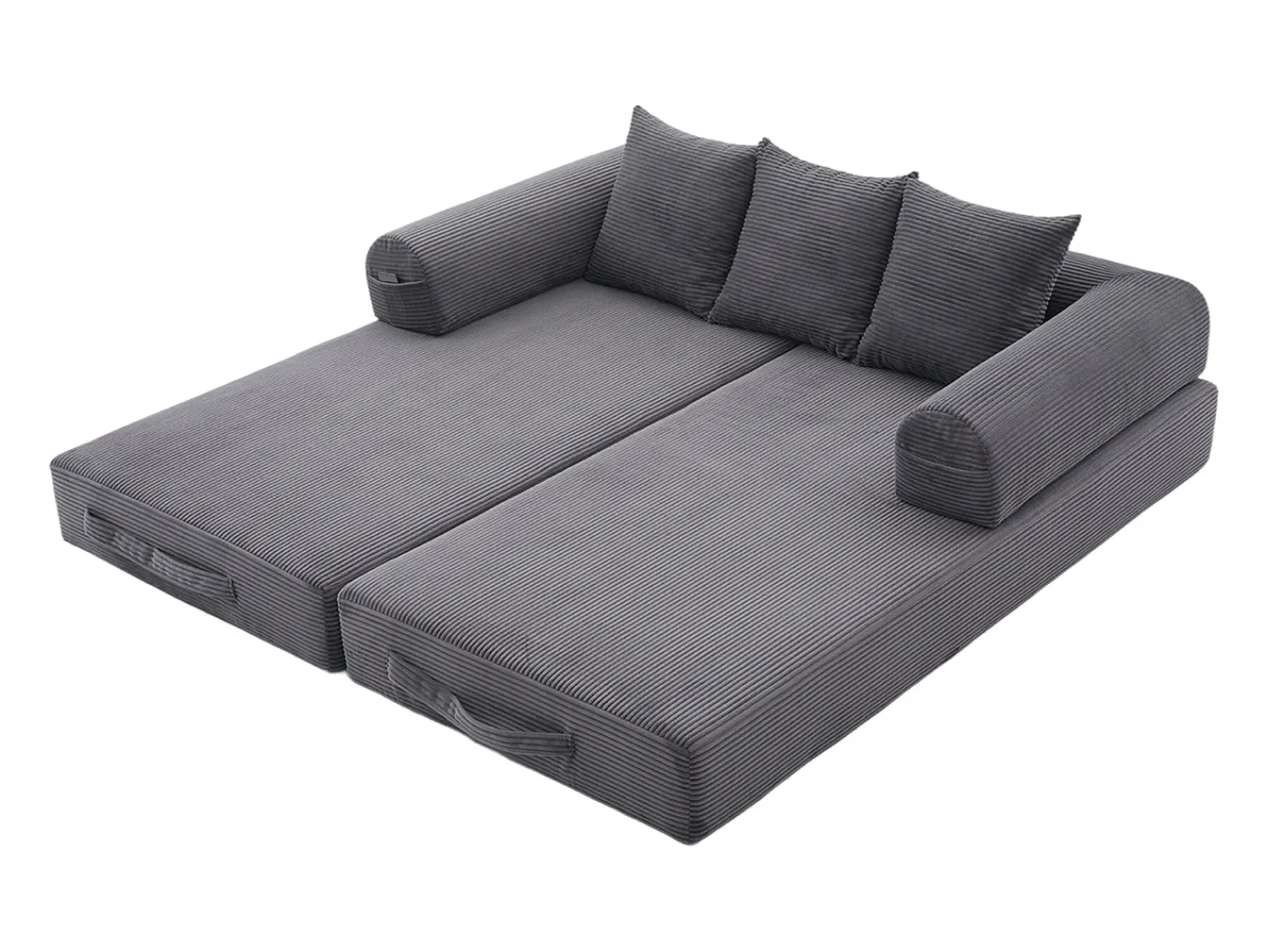 Sofá|Hauss Spole Sofá modular convertível de 3 lugares com 3 almofadas e bolso lateral - Veludo cotelê escuro Cinzento