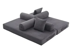 Sofá|Hauss Spole Sofá modular convertível de 3 lugares com 3 almofadas e bolso lateral - Veludo cotelê escuro Cinzento
