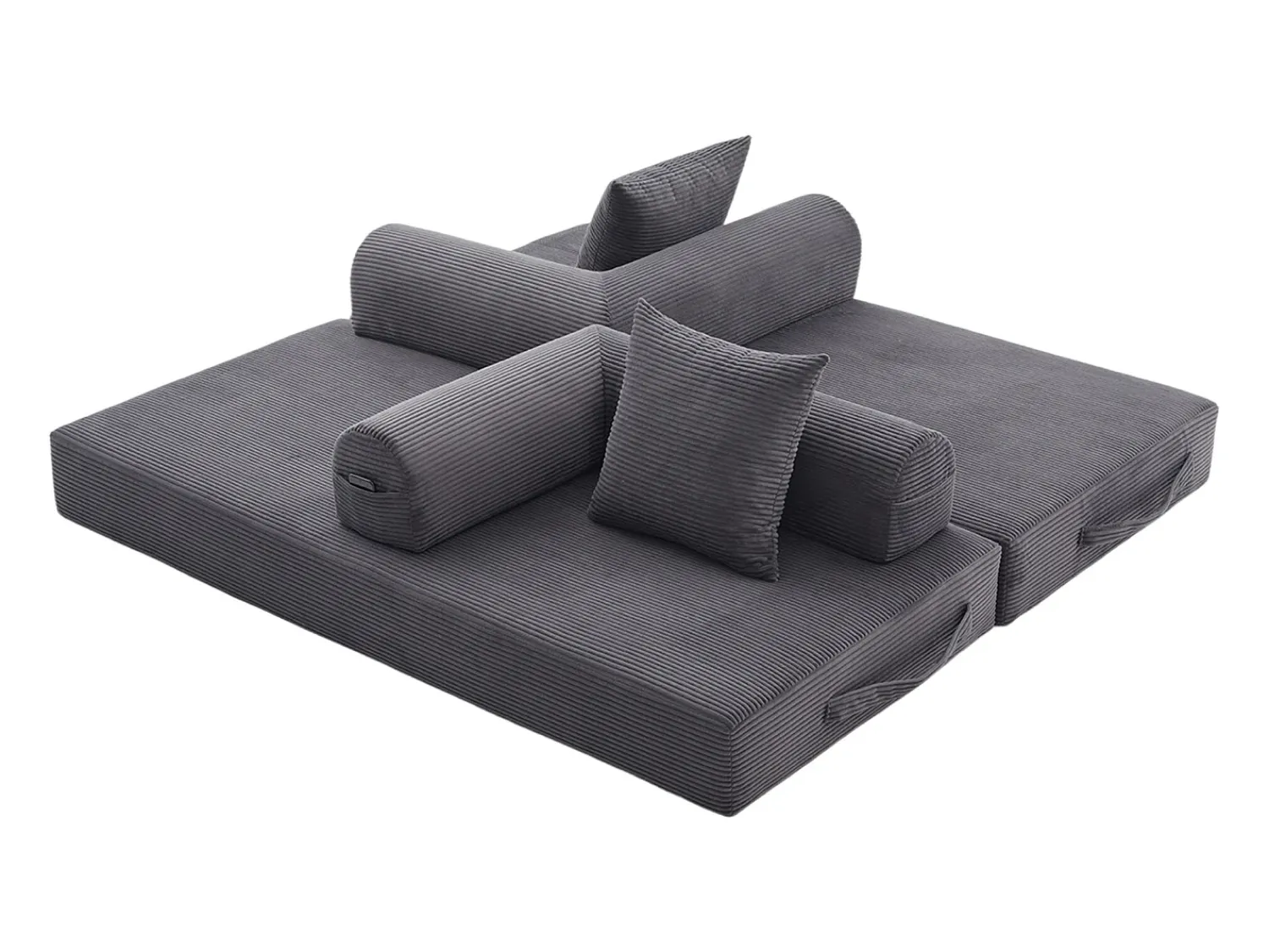 Sofá|Hauss Spole Sofá modular convertível de 3 lugares com 3 almofadas e bolso lateral - Veludo cotelê escuro Cinzento