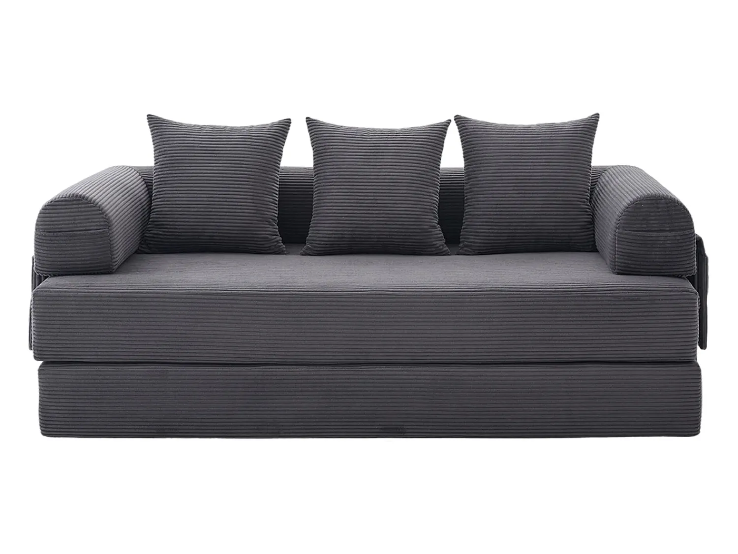 Sofá|Hauss Spole Sofá modular convertível de 3 lugares com 3 almofadas e bolso lateral - Veludo cotelê escuro Cinzento