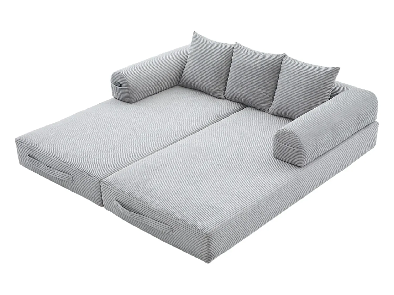 Sofá*Hauss Spole Sofá modular convertível de 3 lugares com 3 almofadas e bolso lateral - Veludo cotelê cinza claro Cinzento claro