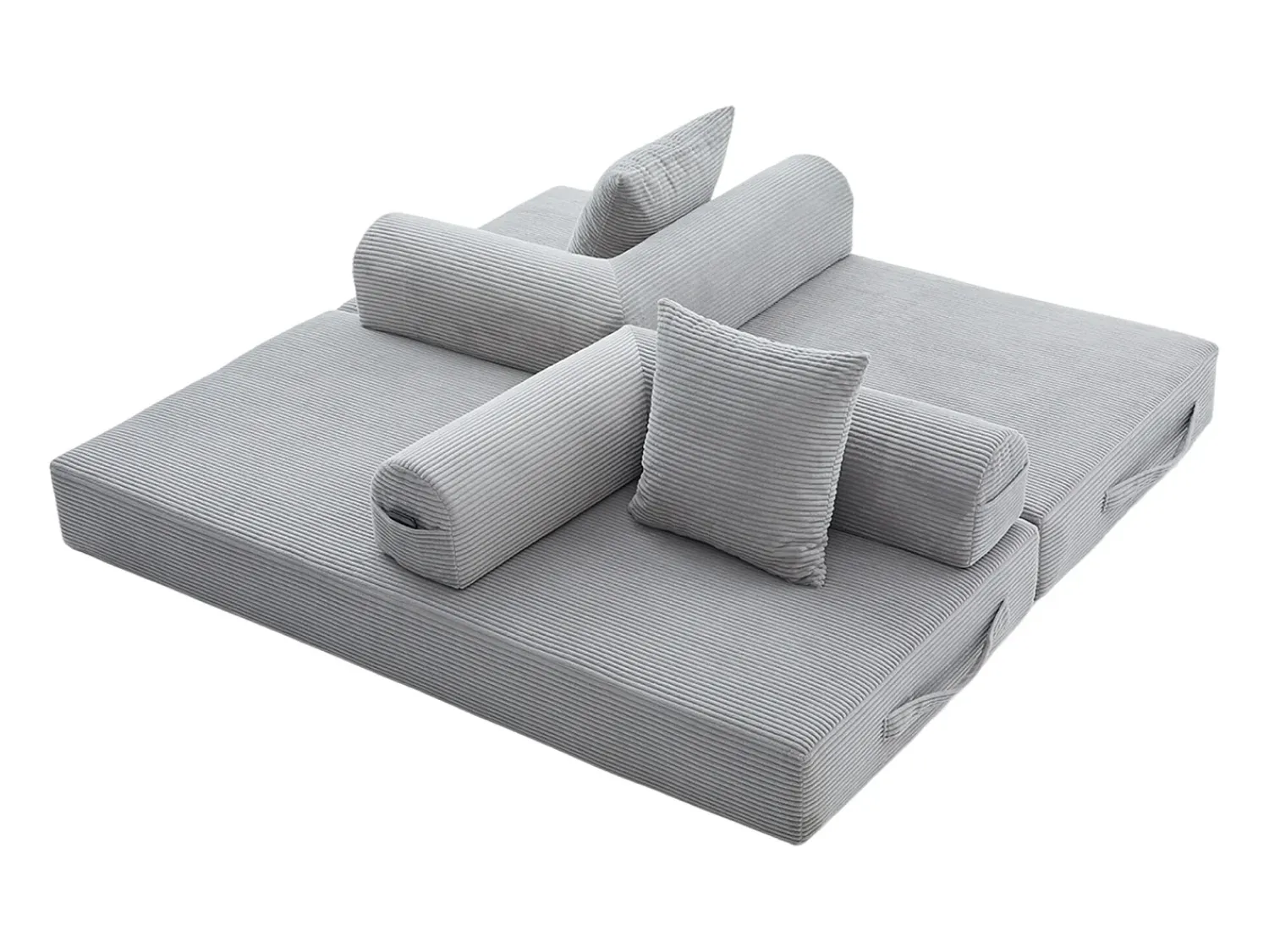Sofá*Hauss Spole Sofá modular convertível de 3 lugares com 3 almofadas e bolso lateral - Veludo cotelê cinza claro Cinzento claro