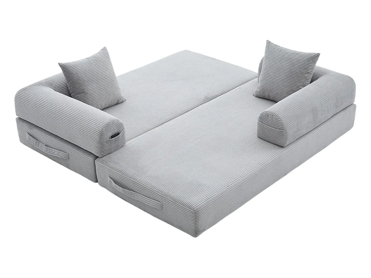Sofá*Hauss Spole Sofá modular convertível de 3 lugares com 3 almofadas e bolso lateral - Veludo cotelê cinza claro Cinzento claro
