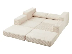 New Hauss Spole Sofá modular convertível de 2 lugares com pufes amovíveis - Veludo cotelê Bege