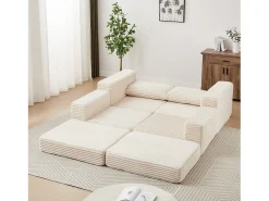 New Hauss Spole Sofá modular convertível de 2 lugares com pufes amovíveis - Veludo cotelê Bege