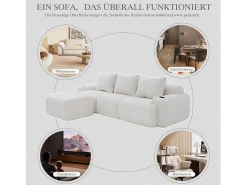 Sale Merax Sofá modular de 3 lugares - 268 x 174 x 80 cm - com 1 pufe + porta-copos + bolso de arrumação - veludo - Bege