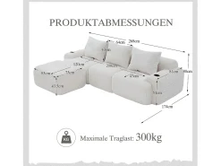 Sale Merax Sofá modular de 3 lugares - 268 x 174 x 80 cm - com 1 pufe + porta-copos + bolso de arrumação - veludo - Bege