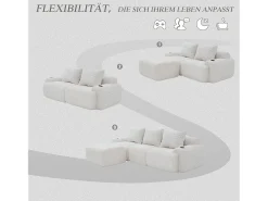 Sale Merax Sofá modular de 3 lugares - 268 x 174 x 80 cm - com 1 pufe + porta-copos + bolso de arrumação - veludo - Bege